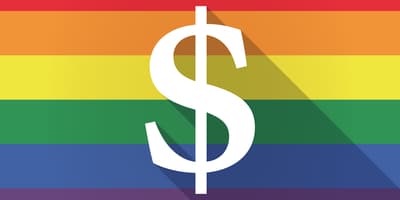 Dollar sign on a rainbow flag